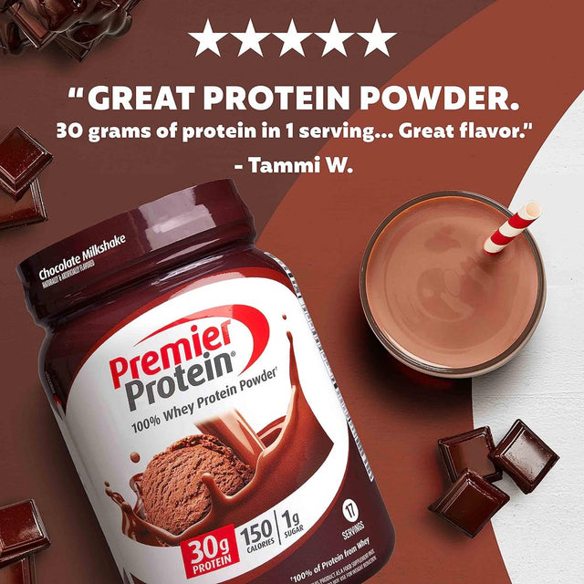 Premier Protein 100% Whey Protein Powder, Chocolate Milkshake, 30G Protein, 24.5 Oz, 1.5 Lb