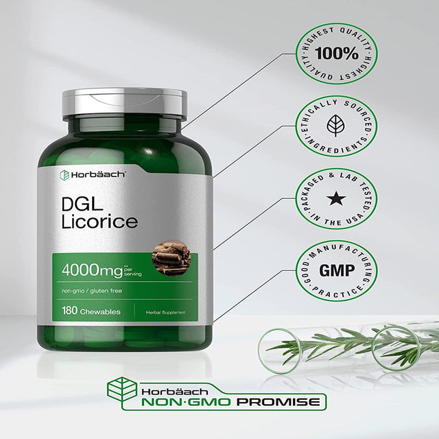 DGL Licorice Extract | 4000 Mg | 180 Chewable Tablets | Vegetarian | by Horbaach