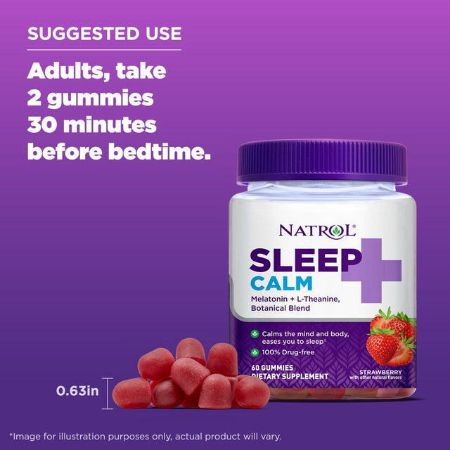 Natrol Sleep+ Calm Gummies, Sleep Aid Dietary Supplement, Strawberry, 60 Count