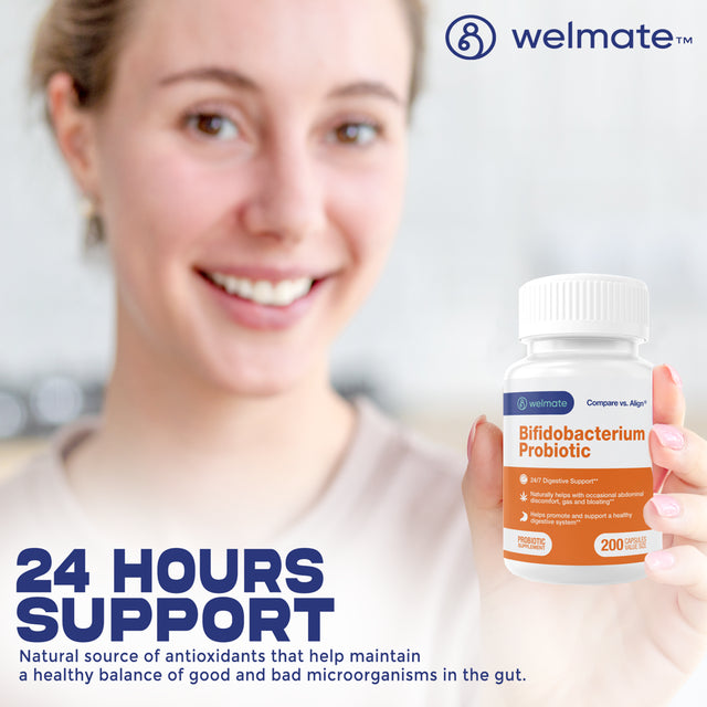 Welmate Bifidobacterium Probiotic Supplement - 24/7 Digestive Support - 200 Count Capsules