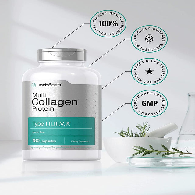 Multi Collagen Protein 2000 Mg | 180 Capsules | Type 1, 2, 3, 5, 10 | by Horbaach