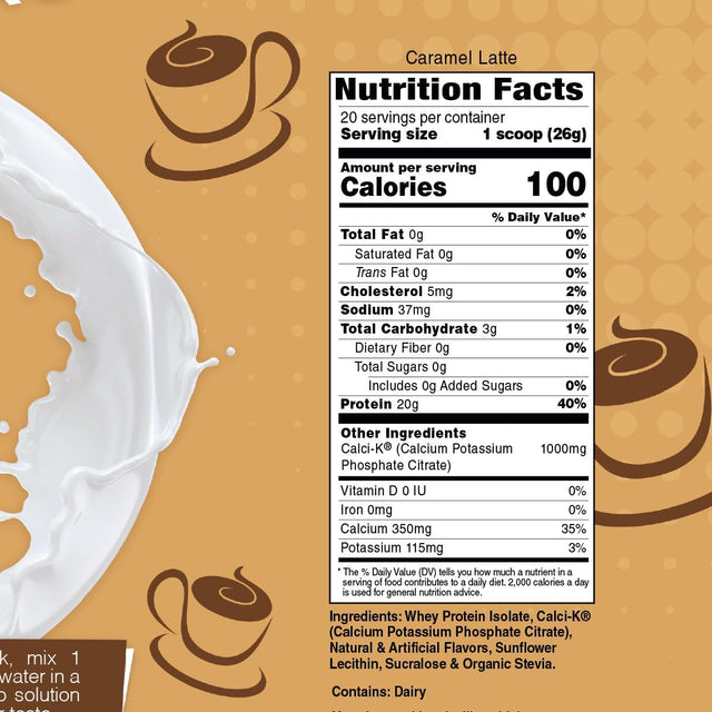 Bariatric Eating Inspire Caramel Latte Sugar-Free 20G Whey Protein Isolate Powder (20 Servings)