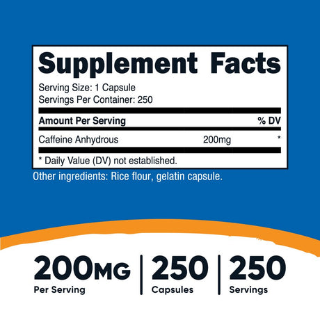 Nutricost Caffeine Pills, 200Mg per Serving (250 Caps)