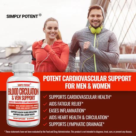 Blood Circulation & Vein Support Supplement, 90 Caps, Helps Reduce Spider and Varicose Veins, Supports Vessels, Leg and Cardiovascular Health with Niacin, L-Arginine, Ginger, Cayenne Pepper, Hawthorn