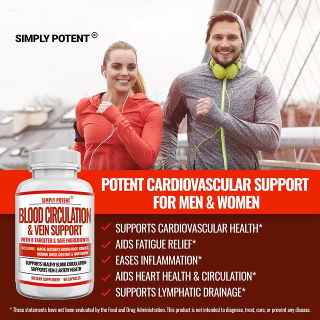 Blood Circulation & Vein Support Supplement, 90 Caps, Helps Reduce Spider and Varicose Veins, Supports Vessels, Leg and Cardiovascular Health with Niacin, L-Arginine, Ginger, Cayenne Pepper, Hawthorn