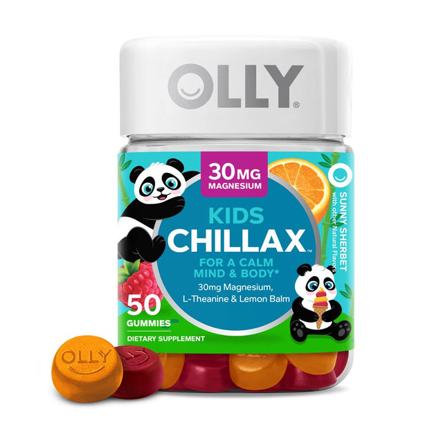 OLLY Kids Chillax Gummies, Chewable Supplement, Magnesium, L-Theanine, Sunny Sherbet, 50 Ct (Pack of 3)