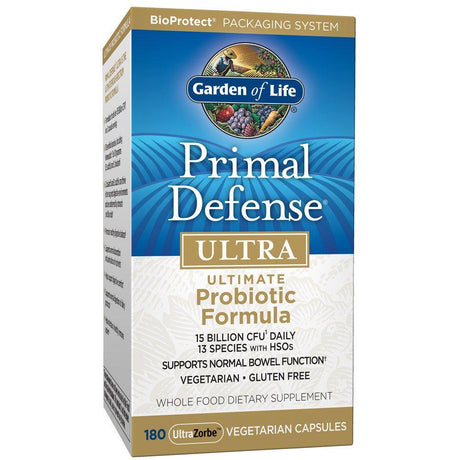 Garden of Life Whole Food Probiotic Supplement - Primal Defense Ultra Ultimate Probiotic Dietary Supplement for Digestive and Gut Health, 180 Vegetarian Capsules 180 Count (Pack of 1)