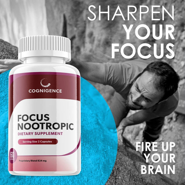 Cognigence - Focus Nootropic - Memory Booster Dietary Supplement for Focus, Memory, Clarity, & Energy - Optimal Mental Performance Extra Strength Premium Formula - 120 Capsules (2 Pack)