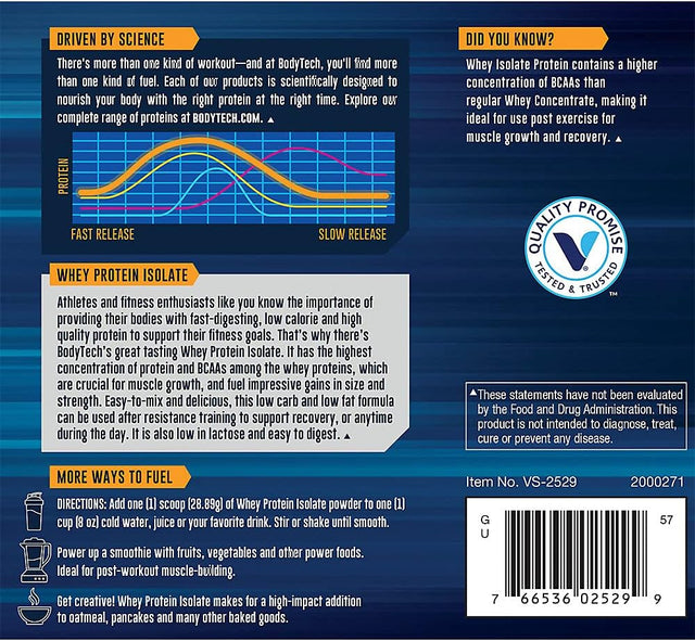 BODYTECH Whey Protein Isolate Powder - with 25 Grams of Protein per Serving & Bcaa'S - Ideal for Post-Workout Muscle Building & Growth, Contains Milk & Soy - Vanilla (1.5 Pound)