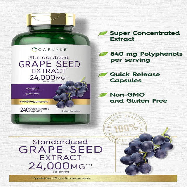 Grape Seed Extract | 24000 Mg | 240 Capsules | by Carlyle