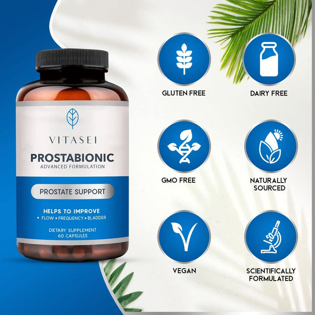 VITASEI Prostabionic Prostate Dietary Supplements for Men W/Saw Palmetto, Bio-Quercetin & Pygeum Africanum, Reduce Bathroom Trips, Promotes Sleep & Better Bladder Emptying - 60 Capsules