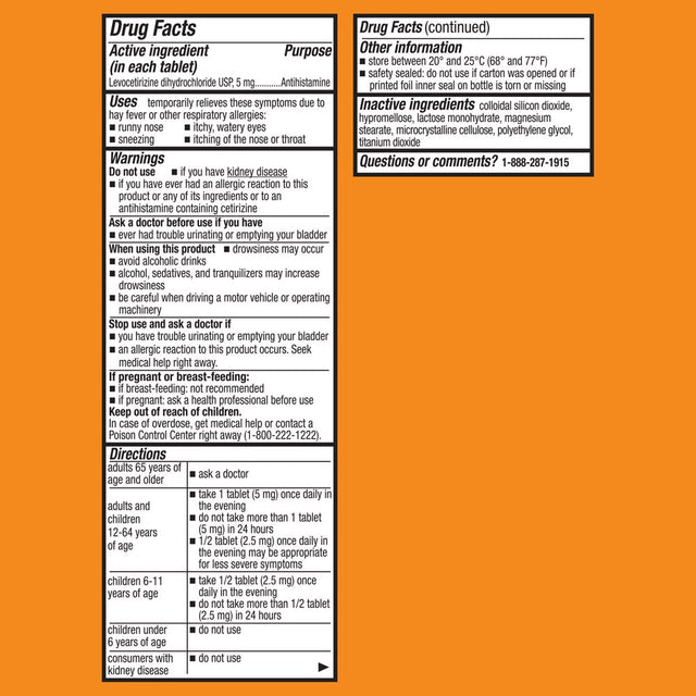 Equate Levocetirizine Dihydrochloride USP Allergy Relief Tablets, 5 Mg, 35 Count