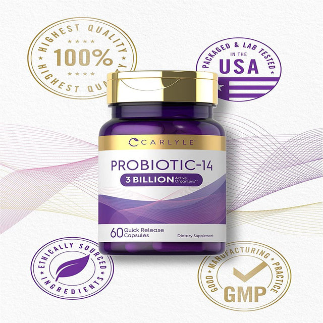 Probiotic for Women & Men | 3 Billion CFU | 60 Capsules | by Carlyle