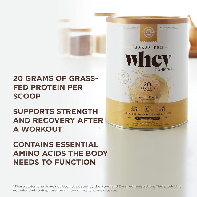 Solgar Whey to Go Whey Protein Powder, Vanilla - 33 Oz - Grass-Fed Protein with L-Glutamine & Bcaas - Rbgh Free, Gluten Free & Non-Gmo - 36 Servings