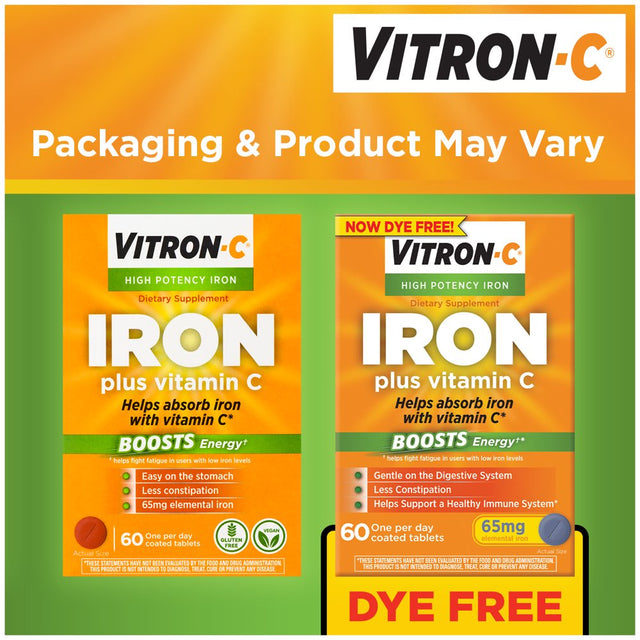 Vitron-C Iron Supplement, Once Daily, High Potency Iron plus Vitamin C, 60 Count