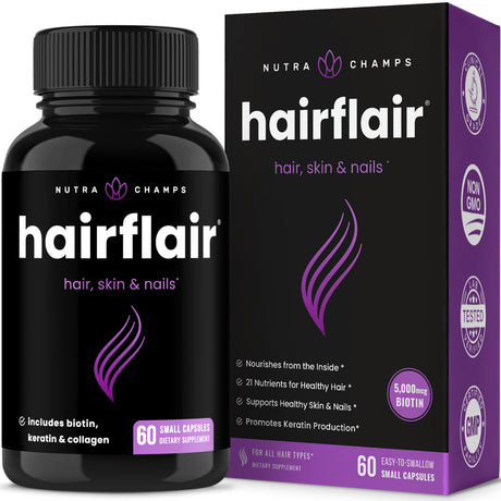 Nutrachamps Hairflair | Hair Health Vitamins for Women | Biotin Vitamins for Hair Skin & Nails | Hair Health Supplement for All Hair Types with Biotin, Keratin, Collagen, Bamboo, Aloe & More