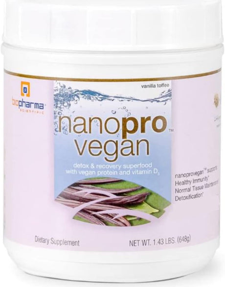 Biopharma Scientific Nanopro Vegan: Vegan Protein Powder for Immune Support & Exercise Recovery with Pea Protein Blend, Ashwagandha and Vegan D3, Vanilla Toffee Flavor, 30 Servings