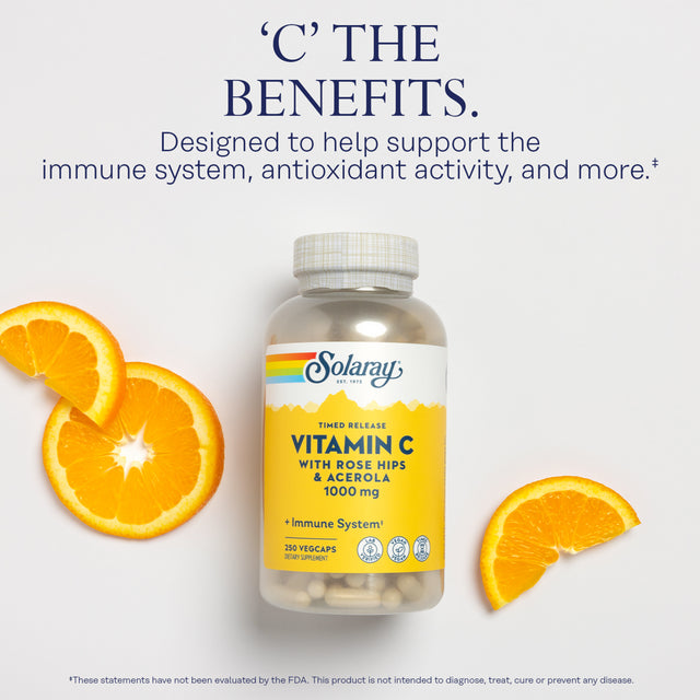 Solaray Vitamin C W/Rose Hips & Acerola | 1000Mg | Two-Stage Timed-Release Healthy Immune Function (250 Vegcaps)