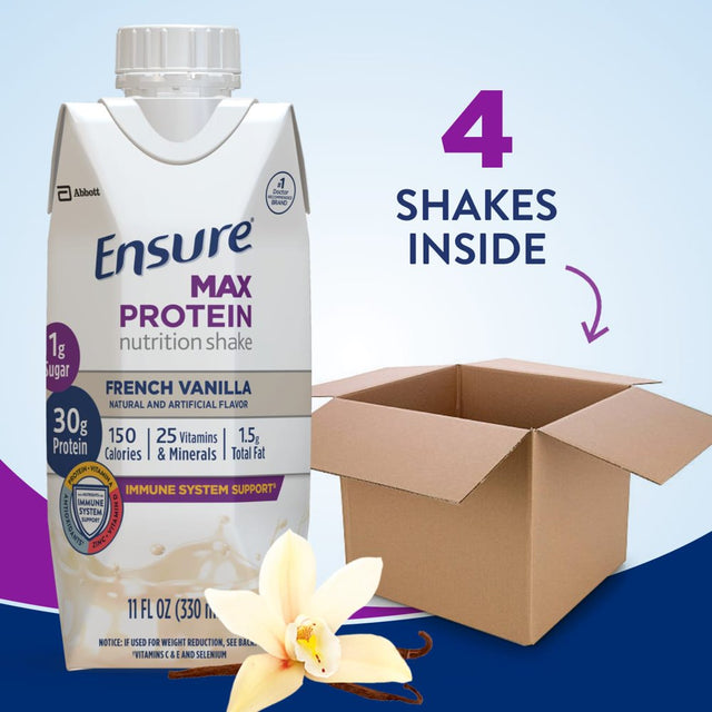 Ensure Max Protein Nutrition Shake, French Vanilla, 11 Fl Oz, 4 Count