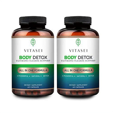 VITASEI Body Detox Capsules, Ultimate Cleanse Support W/Cascara Sagrada Bark, Psyllium Husk Seeds, Senna Leaves, Flax Seed Powder, Colon Cleanse-Full Body Detox Dietary Supplement-60 Capsules (2 Pack)