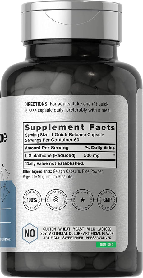 L-Glutathione | 500Mg | 60 Capsules | by Horbaach