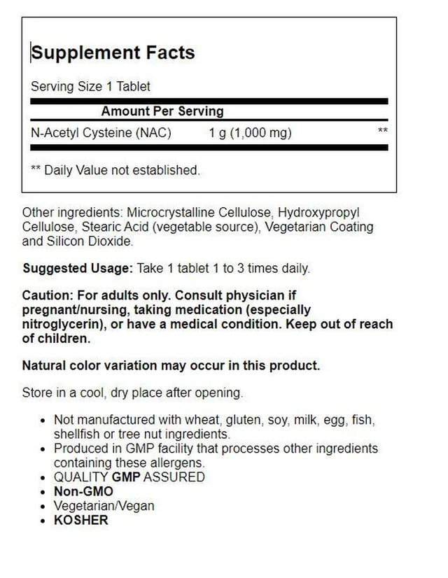 NOW Supplements, NAC (N-Acetyl-Cysteine) 1,000 Mg, Free Radical Protection*, 120 Tablets