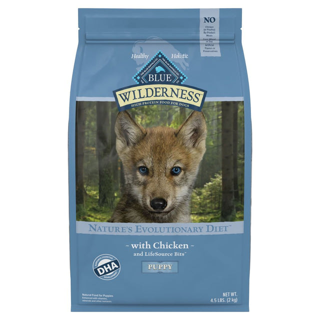 Blue Buffalo Wilderness High Protein Chicken Dry Dog Food for Puppies, Grain-Free, 4.5 Lb. Bag