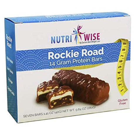 Nutriwise - Diet Bars | High Protein - Gluten Free - Low Cholesterol - Low Sodium - Low Sugar | 7/Box | (Rockie Road)