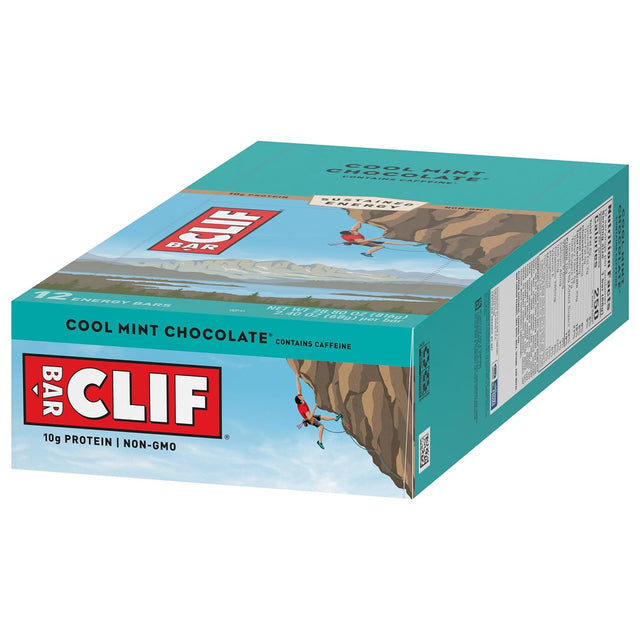 CLIF BAR - Cool Mint Chocolate with Caffeine - Made with Organic Oats - 10G Protein - Non-Gmo - Plant Based - Energy Bars - 2.4 Oz. (12 Count)