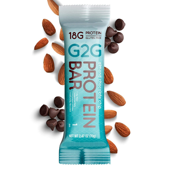 G2G Protein Bar, Almond Chocolate Chip, Real Food Ingredients, Refrigerated for Freshness, Healthy Snack, Delicious Meal Replacement, Gluten-Free, 8 Count (Pack of 8)