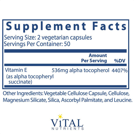 Vital Nutrients, Vitamin E Succinate 400 IU 100 Vcaps