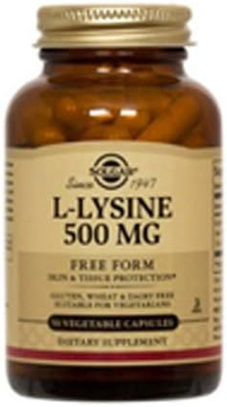 SOLGAR L-Lysine 500 Mg - 100 Vegetable Capsules, Pack of 3 - Skin & Tissue Support - Non-Gmo, Vegan, Kosher, Gluten Free - 300 Total Servings