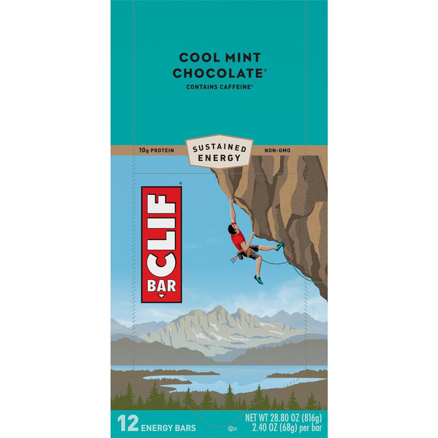 CLIF BAR - Cool Mint Chocolate with Caffeine - Made with Organic Oats - 10G Protein - Non-Gmo - Plant Based - Energy Bars - 2.4 Oz. (12 Count)