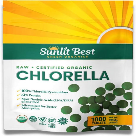 Chlorella Tablets Mega-Pack 1000 Tablets Cracked Cell, Organic, Raw, Non-Gmo. 100% Pure Chlorella Pyrensoidosa. Green Superfood. High Protein, Chlorophyll & Nucleic Acids. No Preservatives or Fillers