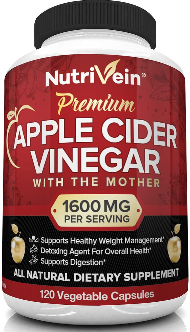 Nutrivein Apple Cider Vinegar Capsules 1600Mg Weight Loss Supplement 120 Vegetable Capsules