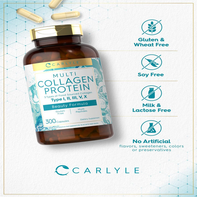 Multi Collagen Protein 2000Mg | 300 Capsules | Type 1, 2, 3, 5, 10 | by Carlyle