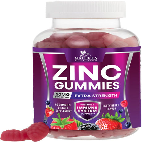 Zinc Gummies for Adults 50Mg - High Absorption Immune Health Support Gummy & Antioxidant Supplement, Dietary Supplement Zinc Vitamin for Men and Women, Vegan, Non-Gmo and Gluten Free - 60 Gummies