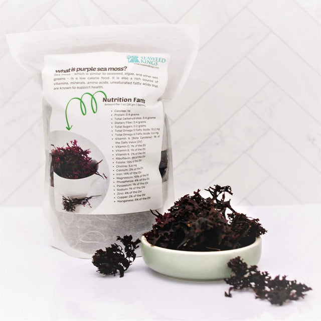 Seaweed Kings Purple Irish Sea Moss Bulk Chondrus Crispus Sea Moss - Raw Naturally Harvested & Wildcrafted, Rich in Protein & Lodine - Pure Sea Moss for Gel & Smoothies - 1 Lbs