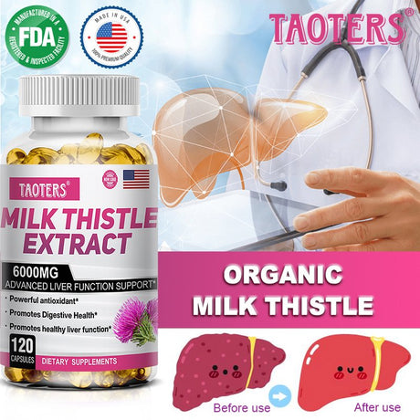 TAOTERS Milk Thistle Extract Capsules, Advanced Liver Support, Powerful Antioxidants, Promote Digestive Health.