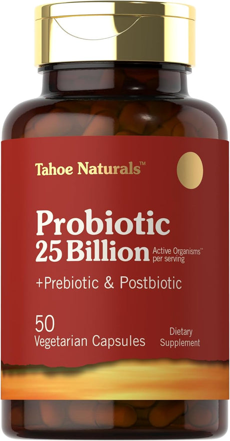 Prebiotic, Probiotic & Postbiotic | 25 Billion CFU | 50 Vegetarian Capsules | Tahoe Naturals by Carlyle