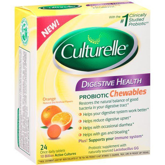 Culturelle Digestive Health Probiotic Chewable Tablets, Orange 24 Ea (Pack of 2)