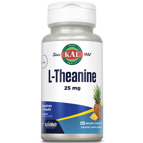 KAL L-Theanine 25 Mg Activmelt | Healthy Relaxation, Stress, Mood & Focus Support | Natural Pineapple Dream Flavor | Vegetarian | 120 Micro Tablets