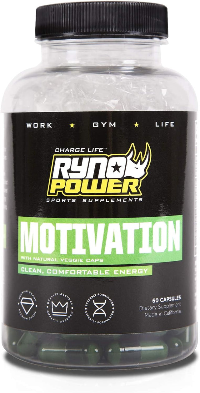 Ryno Power Motivation Capsules - Natural Boost for Mental and Physical Performance - Gluten Free / Banned Substance Free / All-Natural