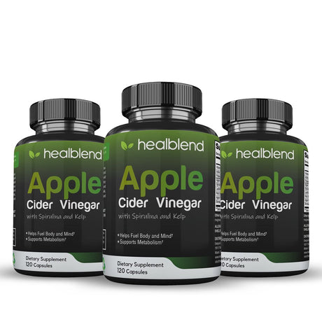 Healblend Apple Cider Vinegar with Spirulina and Kelp – Metabolism, Detox and Immune Support Formula - 120 Capsules 3-Pack