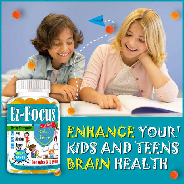 Kids Brain Booster Supplements Vitamins to Help Kids Focus. Help Boost Brain Focus, Attention, Memory for Childrens and Teens, Best Great Taste 60 Gummies