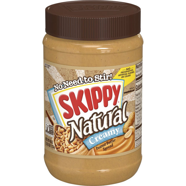 SKIPPY Natural Creamy Peanut Butter Spread, 7 G Protein per Serving, Plastic Jar 40 Oz