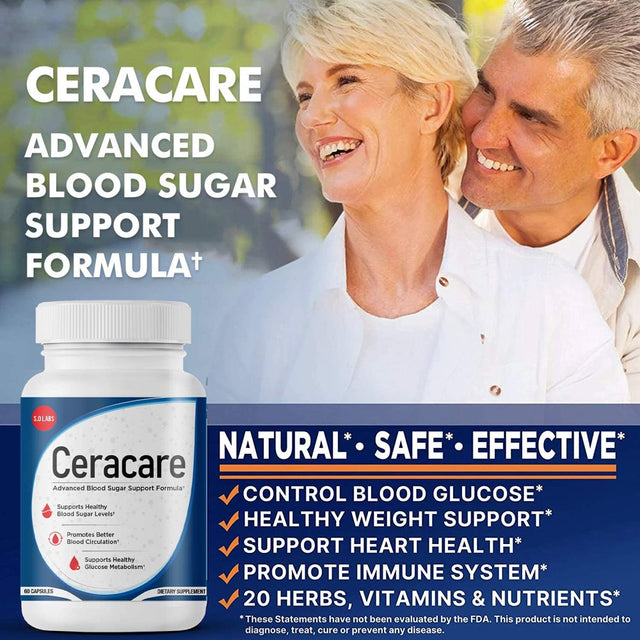 Ceracare - Advanced Blood Sugar Support Formula - White and One Size Pills for Healthy Blood Sugar Levels - Promotes Better Blood Circulation and Healthy Glucose Metabolism - 60 Capsules (1 Pack)