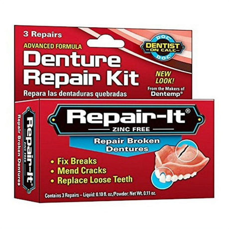 DOC Repair-It Advanced Formula Repair Broken Dentures Kit Zinc Free, 3 Ct