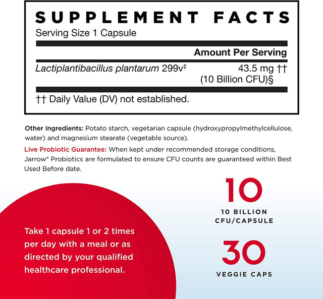 Jarrow Formulas Ideal Bowel Support - 10 Billion CFU per Serving - Bowel Support - Reduces Bloating, Gas & Intestinal Discomfort - up to 30 Servings (Veggie Caps)