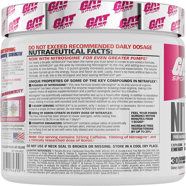 GAT Sport Nitraflex Advanced Pre-Workout Powder, Increases Blood Flow, Boosts Strength and Energy, Improves Exercise Performance, Creatine-Free (Fruit Punch, 30 Servings)